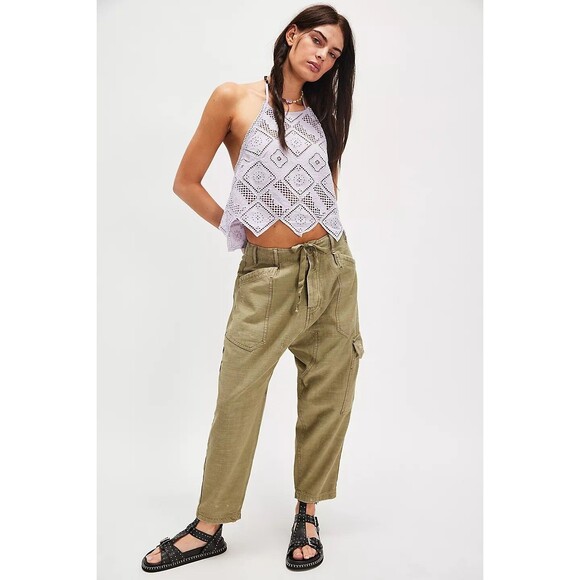 Free People Hankie Halter Tank Top Floral Eyelet Embroidered Cotton S NWD 279122 - Picture 3 of 9